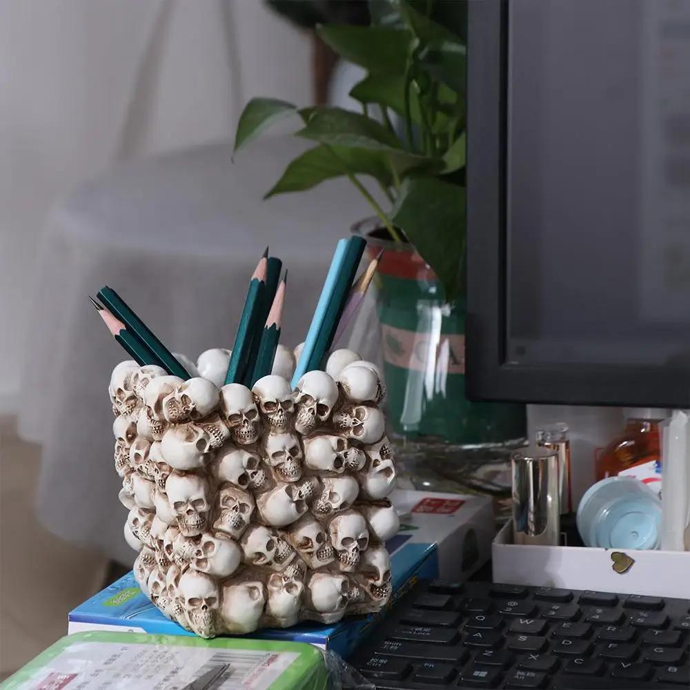 Desktop Storage box Skull Pen Holder Pen Pencil Holder Stationery Holder Desktop Organizer Halloween Decor Resin Birthday Gifts