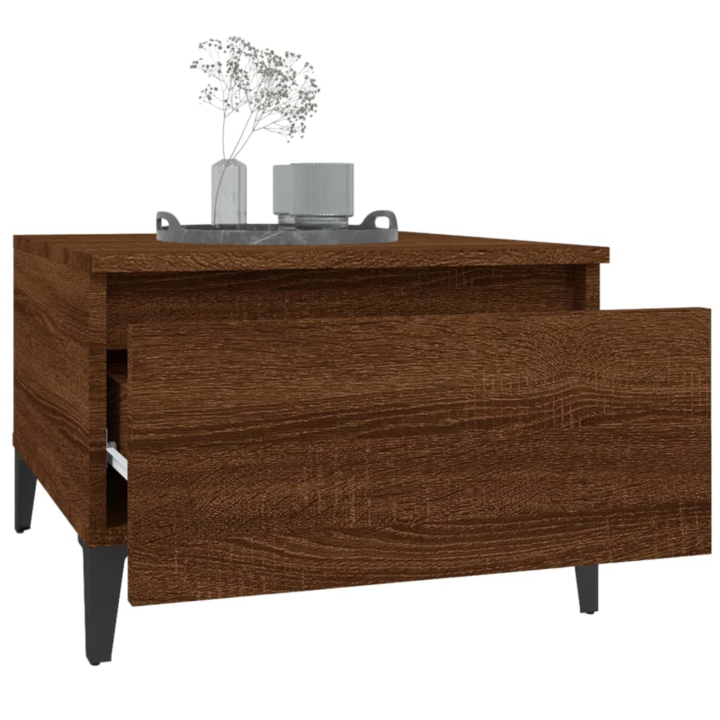 Side Table Brown Oak Effect 50 X 46 X 35 Cm Engineered Wood