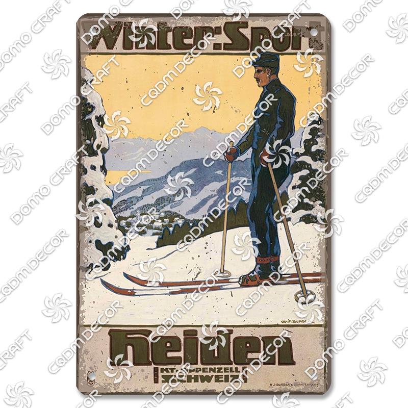Ski Poster Metall Blechschilder Skipiste Schlitten Winter Skifahren Sport Metallplatte Vintage Wanddeko Geschäft Ski Club Wohnzimmer Zuhause
