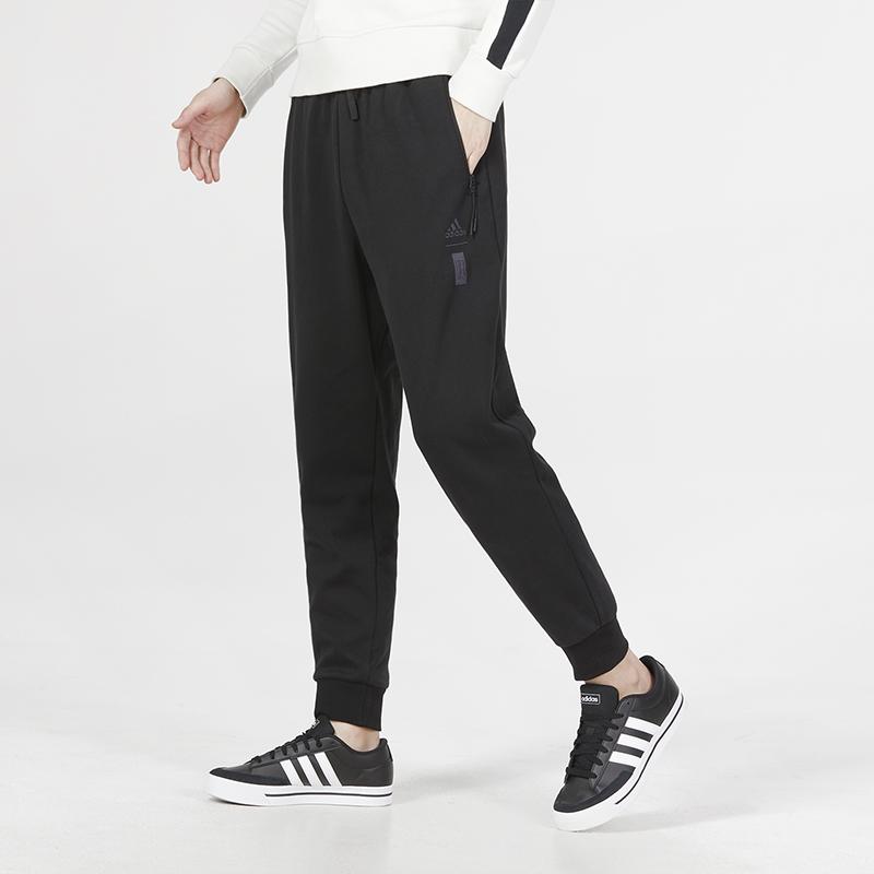 Adidas Essentials Knit Pants with Letter Print and Elastic Cuffs Men Bottoms Black IA8187