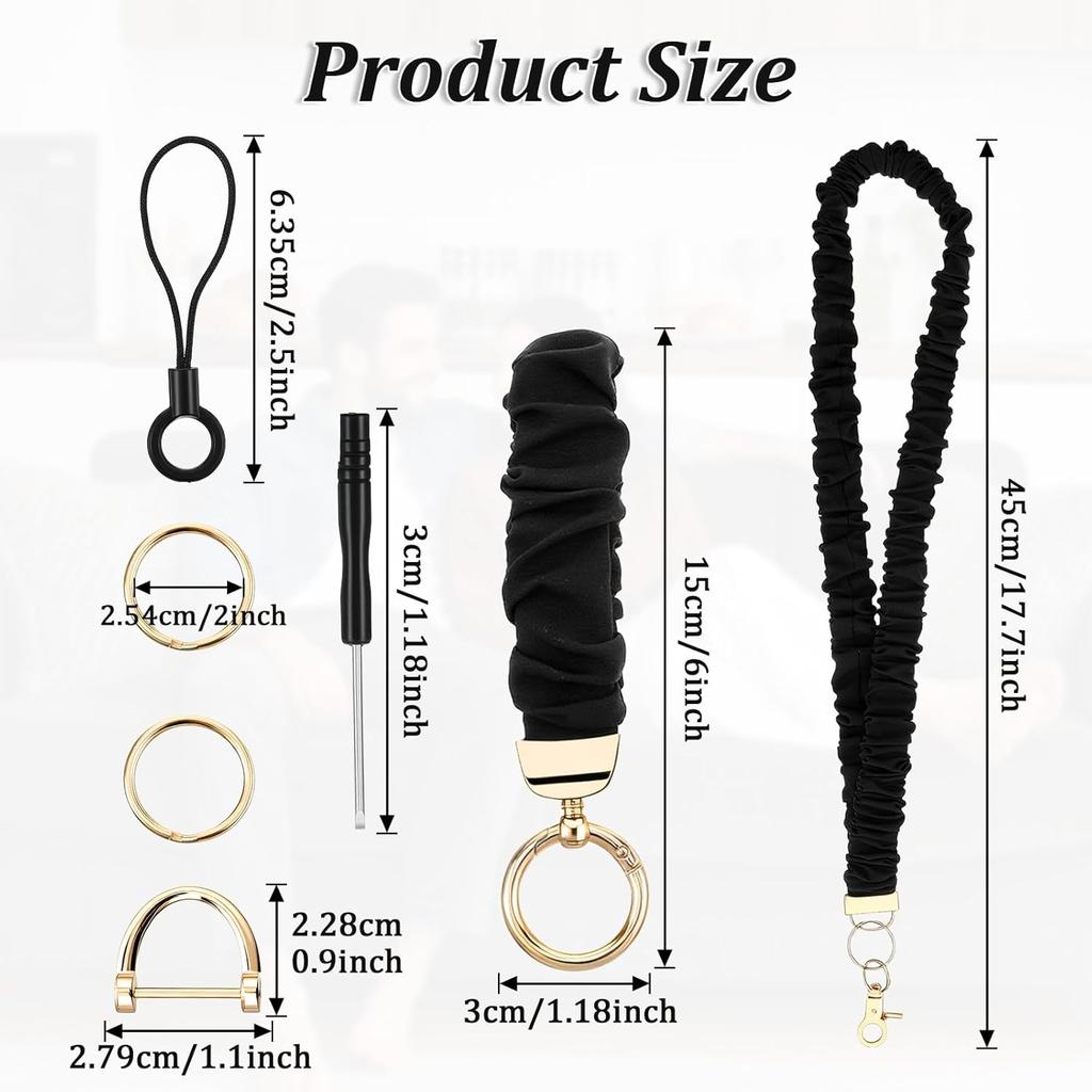 Scrunchie Lanyard for Id Badges Cute Wrist and Neck Lanyard Set Stretchy Lanyards for Teachers Retractable Scrunchie Keychain Holder Women Men