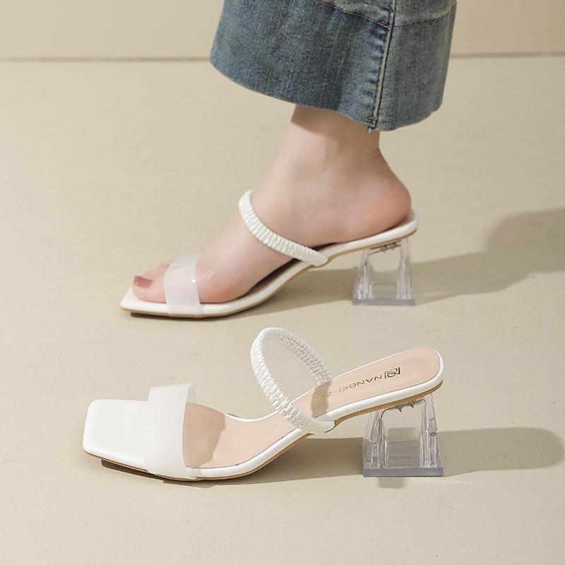 Fashion New Fashion Shiny Gold Silver Women's Sandals Summer Crystal High Heels Party Shoes Woman Comfortable Thick Heels Slides Sandals