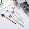 2pcs/set 304 Stainless Steel Long Handled Spoon Household Shovel Shaped Dessert Spoon Coffee Mixing Spoon