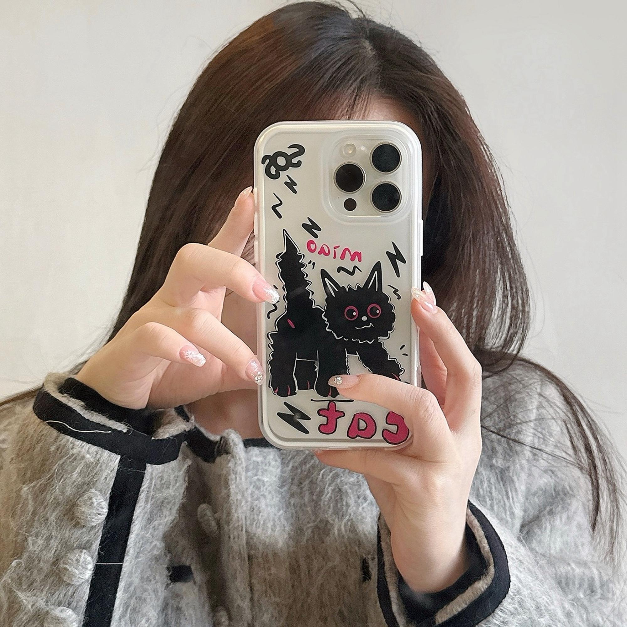 

For iPhone 16 Pro Case IMD Cartoon Cat Design TPU Shockproof Phone Cover A