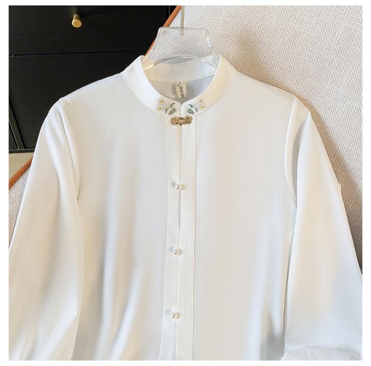 Spring Retro Embroidered Hanfu-Style Stand Collar Long Sleeve Shirt