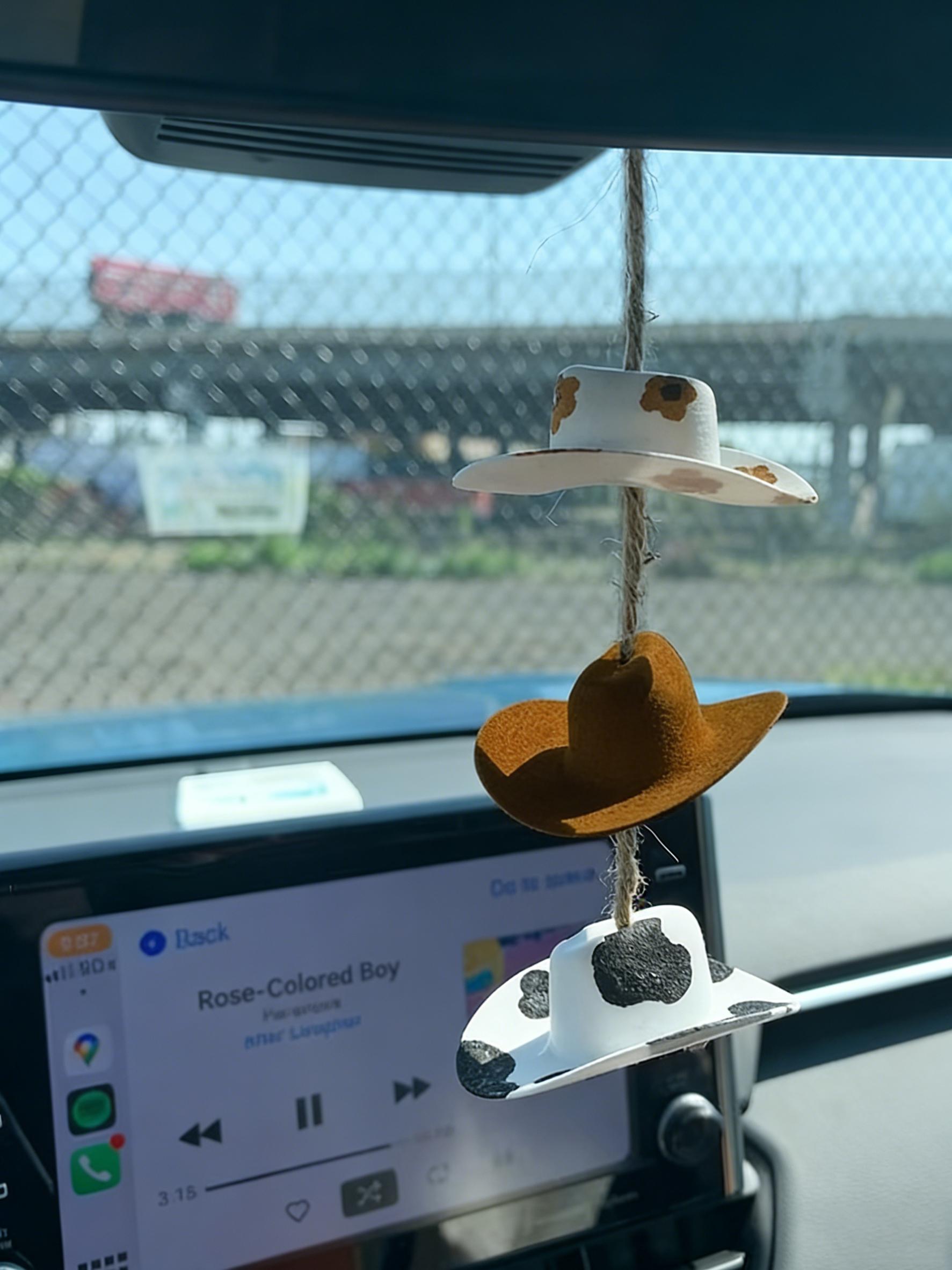 

Cowboy Hat Car Rearview Mirror Hanging Ornament, Sunflower Cow Print Felt Mini Hat Decor for Women Girls