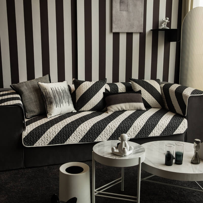 Nordic Black White Plaid Sofa Covers Cotton Soft Cushion Case Modern Four Seasons Non-slip Sofas Towel L-shaped Home Protective