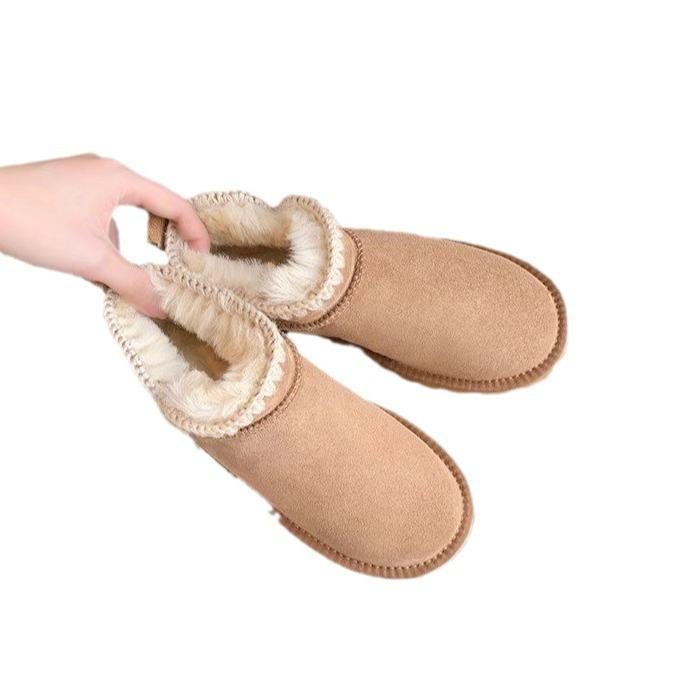 Snow boots women's winter fur integration 2025 new velvet cotton shoes thickened warm northern bread shoes women's shoes