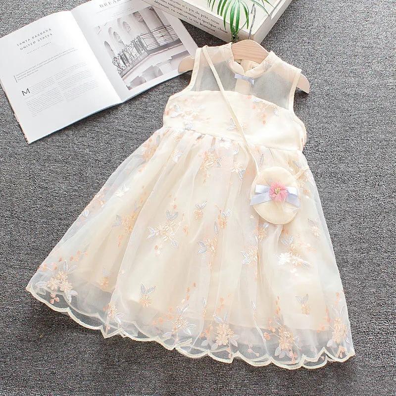 Robes à fleurs fraîches de printemps et d'été pour filles, robes en maille sans manches pour enfants moyens et petits