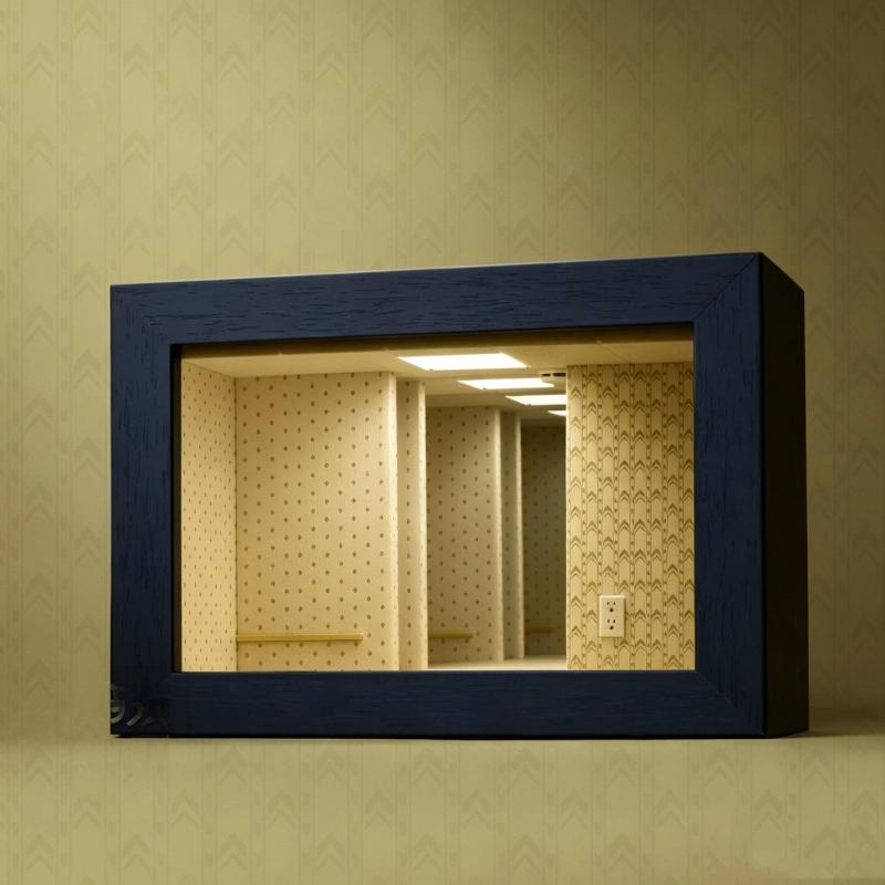 Wooden LED Abyss Mirror Photo Frame Dimmable Creative Landscape Decor for Blind Box Action Figures Tabletop Display Gift