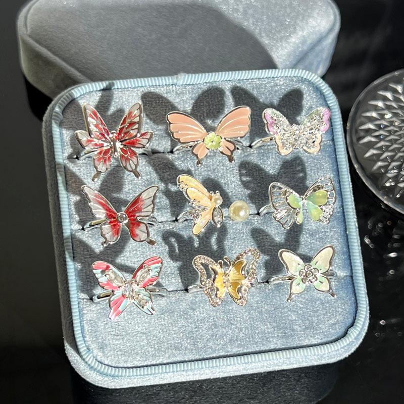 Exquisite Niche Mori Sweet Enamel 3D Butterfly Open Ring Alloy Cold‑Wind Spice‑Girl High‑End Dating Holiday Gift