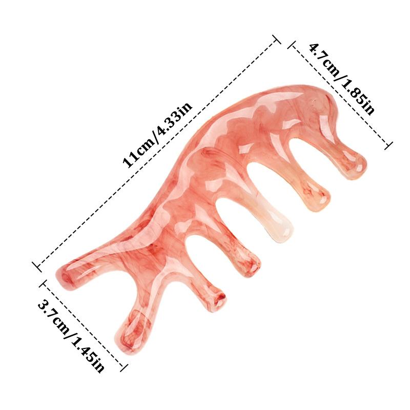 1Pc Pink Brown 5-Tooth Meridian Massage Comb, Resin Large-Tooth Head Massage Tool, 5-Paw Half Round Shap Comb