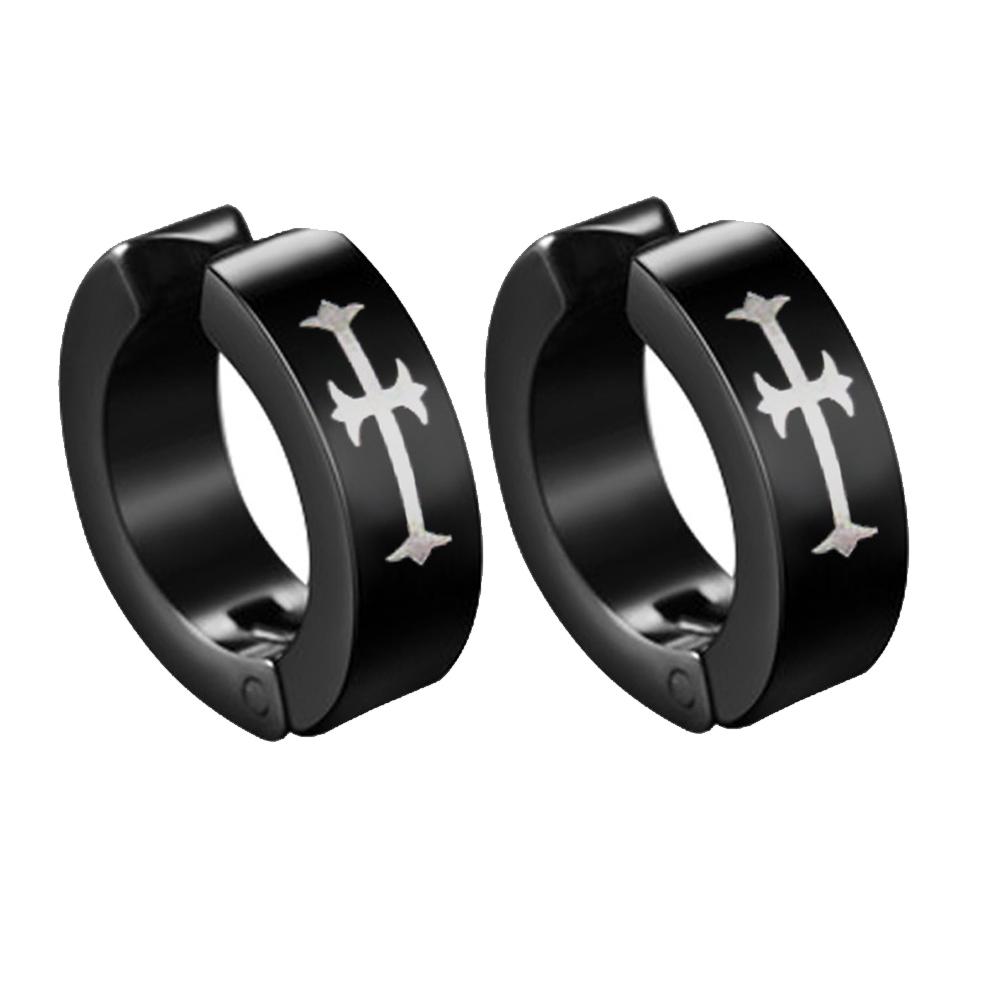 2pieces Punk Titanium Steel Ear Clip Earrings For Men Women Print Pattern Black No Pierced Fake Ear Circle New Pop Jewelry