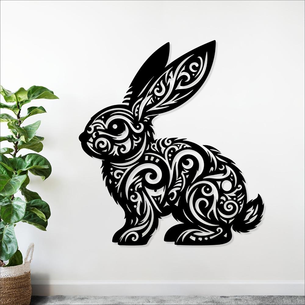 1pc Tribal Rabbit Iron Wall Art - Metal Rabbit Sculpture for Easter Spring Gift Indoor Outdoor Garden Fence Living Room Decor