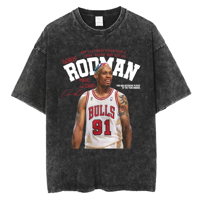 New Arrival Mens Clothes Washed Tee Shirt TShirts Men Tshirt for Men Ropa Hombre Dennis Rodman Classic Rare Black Homage