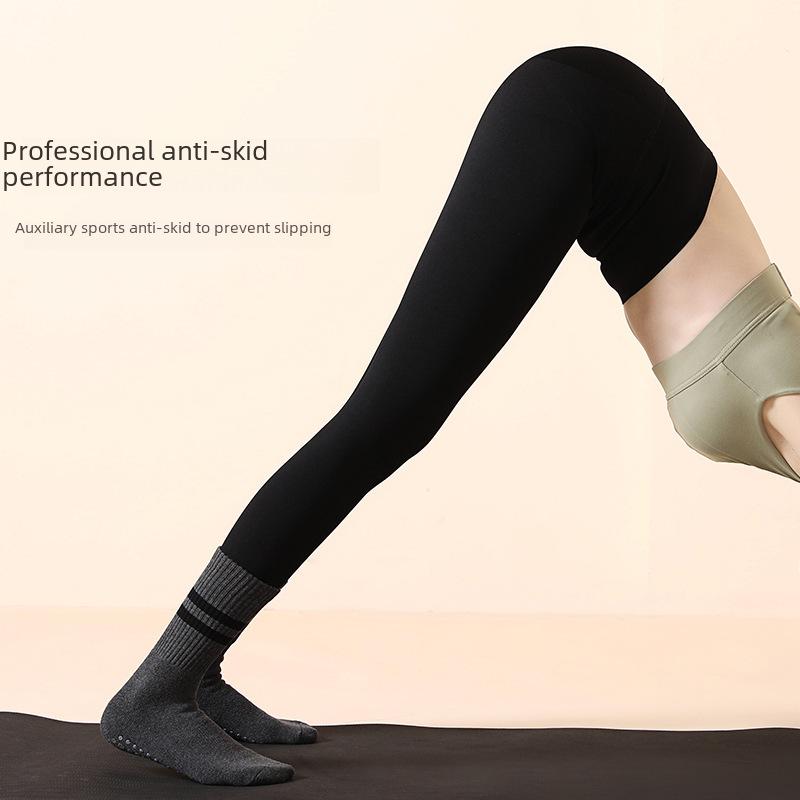 Striped Non-Slip Cotton Yoga Socks - Mid-Tube for Indoor Fitness & Pilates