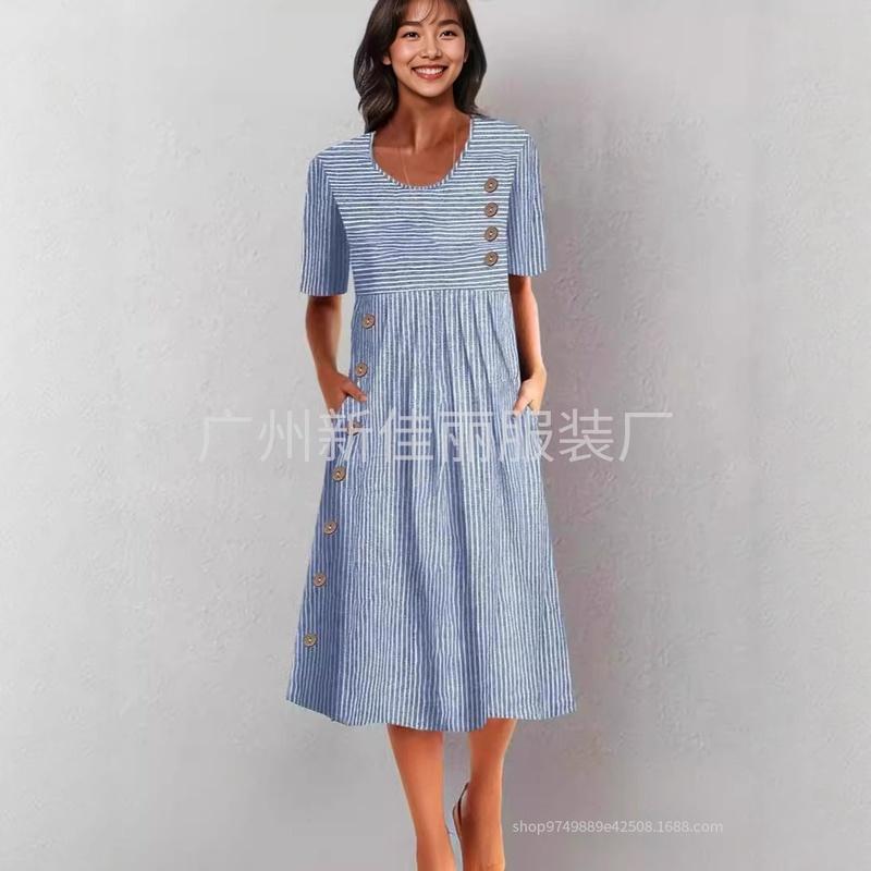 European Style Plus Size Women Clothing Print Button Maxi Dress