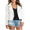 NOORA Womens Lambkin White Leather Biker Style Jacket With Zipper & Zipped Pocket | Snap On Collar |