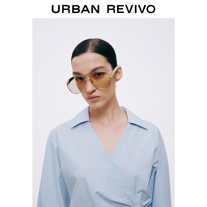 UR2026 Women's V-Neck Pleated Cotton Blouse