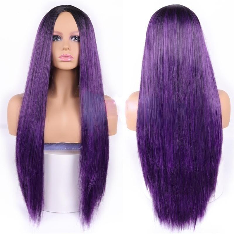 XINRAN Длинный прямой светло-фиолетовый парик Красивый синтетический парик для женщин