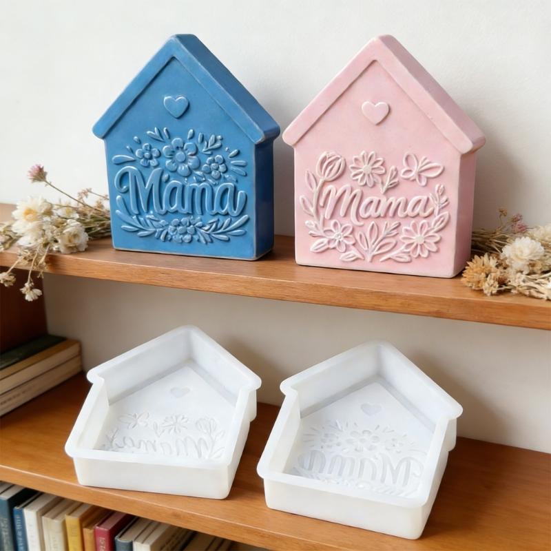 Pack Of 2 Mother Day House Shape Ornaments Silicone Molds For Cement Plasters Craft And Home Decors Gift Making Supplies