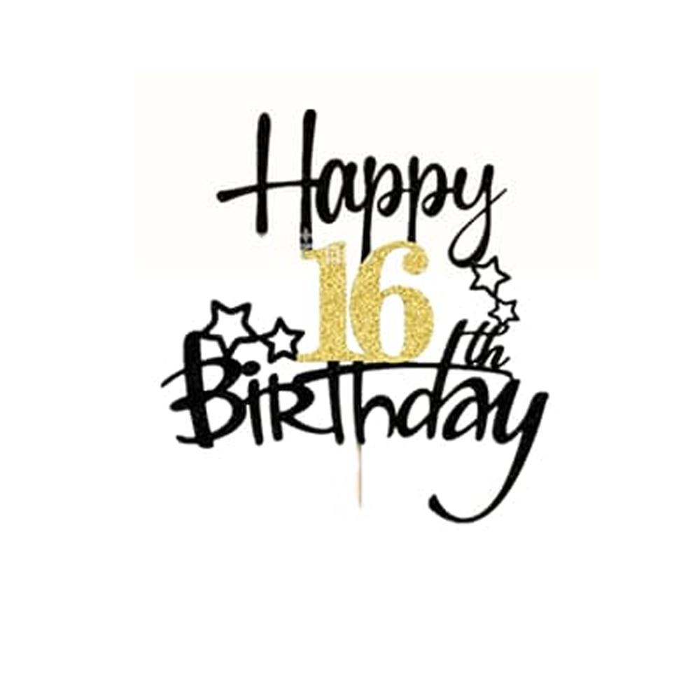 1Pcs Black Gold Happy 10 Birthday Cake Topper 10th 20th 30th 40th 50th 60th Loves & Wishes Party Decorations for Birthday Party