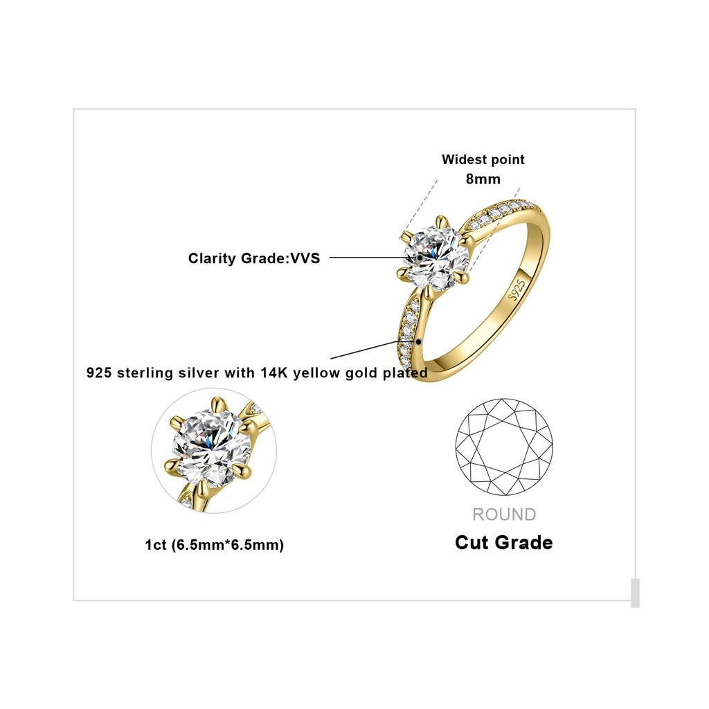 JewelryPalace Moissanite D 0.5ct 1ct 1.5ct 2ct 3ct Round S925 Silver Wedding Engagement Ring for Women