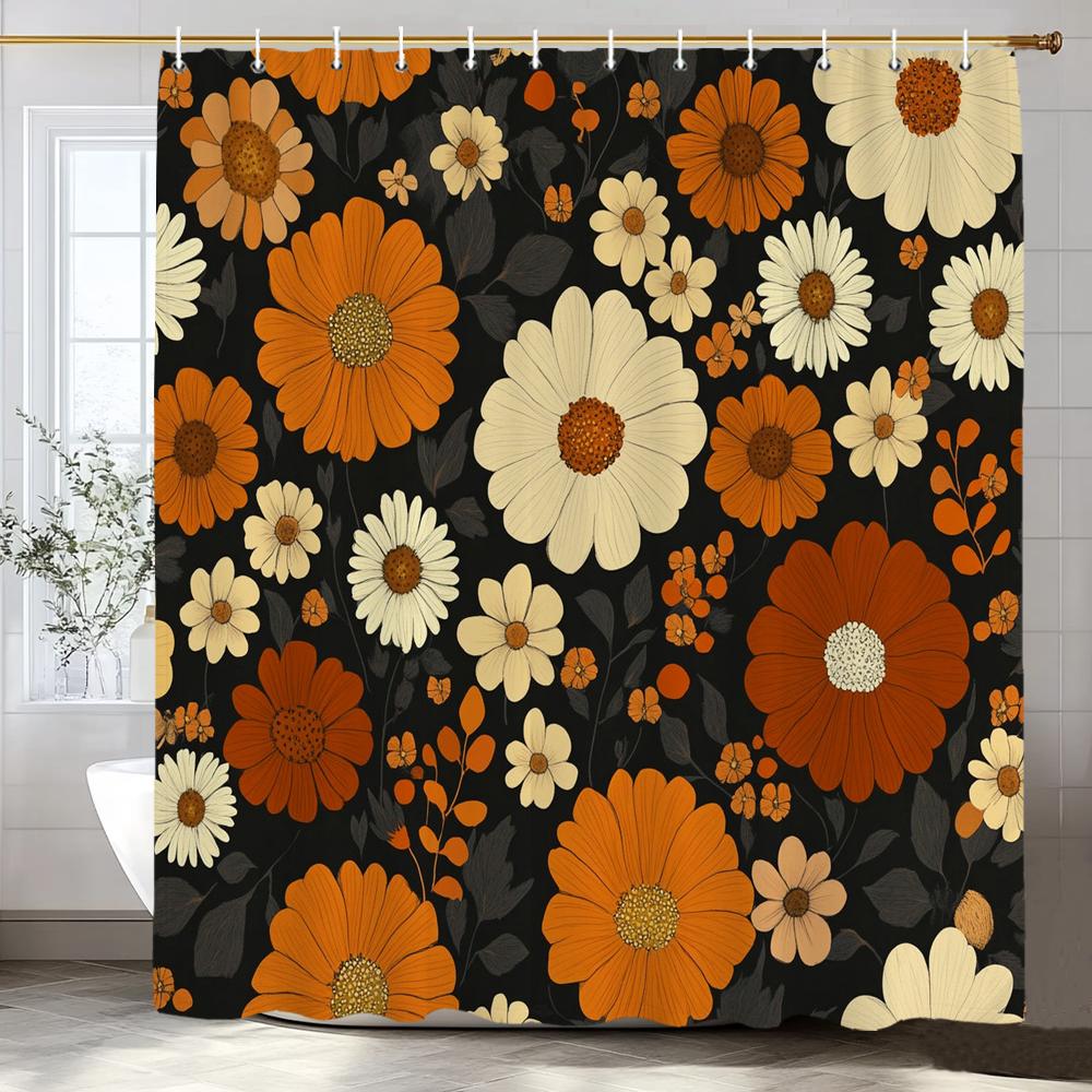 1 piece of retro floral pattern printed Shower Curtain, Bathroom Decorative Shower Curtain, Waterproof Shower Curtain with Hooks