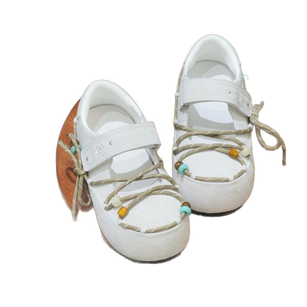 Beaded Lace-up Velcro Inner Height-increasing Mary Jane Shoes 2025 Autumn New Outer Wear Breathable Casual Versatile Single Shoes