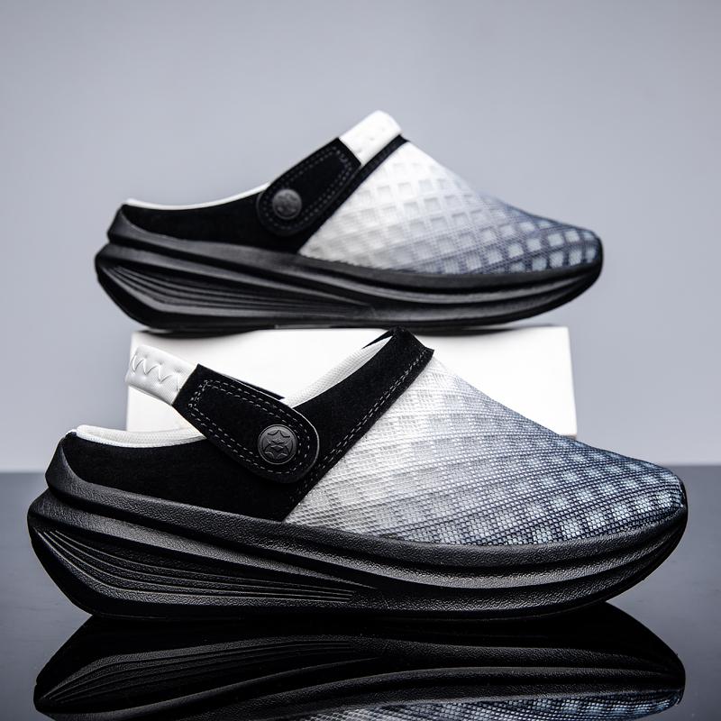 Men's Sandals Slip-On Anti-Slip Sports Bag Half Drag Shoes Mesh Breathable Lightweight Casual Beach Thick Sole Slippers Women