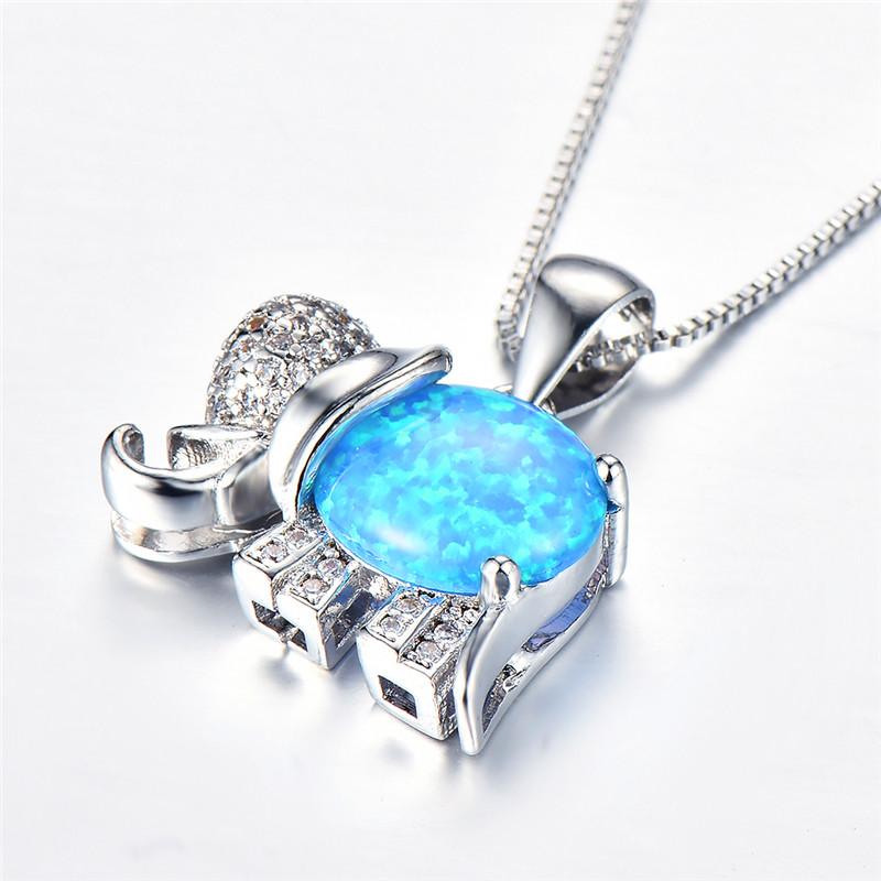 Boho Cute Animal Elephant Pendant Necklace for Women Girl Fashion Imitation Blue Opal Zircon Necklace Wedding Jewelry