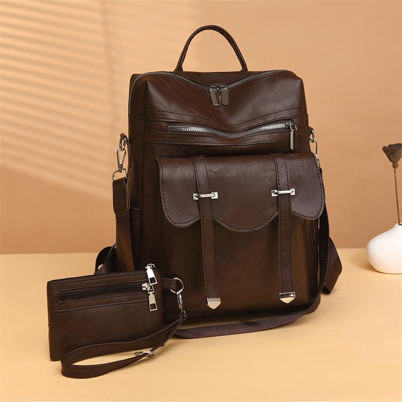 Women s Retro Backpack PU Multi-functional Travel Backpack with Coin Purse кофейный фото