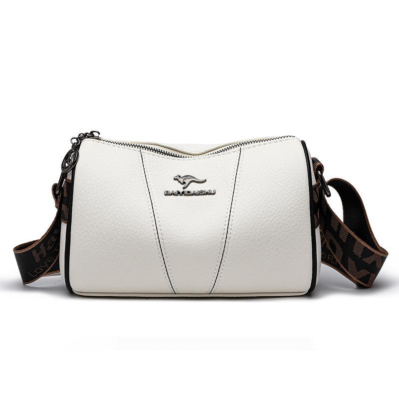 

2023 женская большая сумка-подушка Boston из искусственной кожи с широким плечевым ремнем покинуть белый