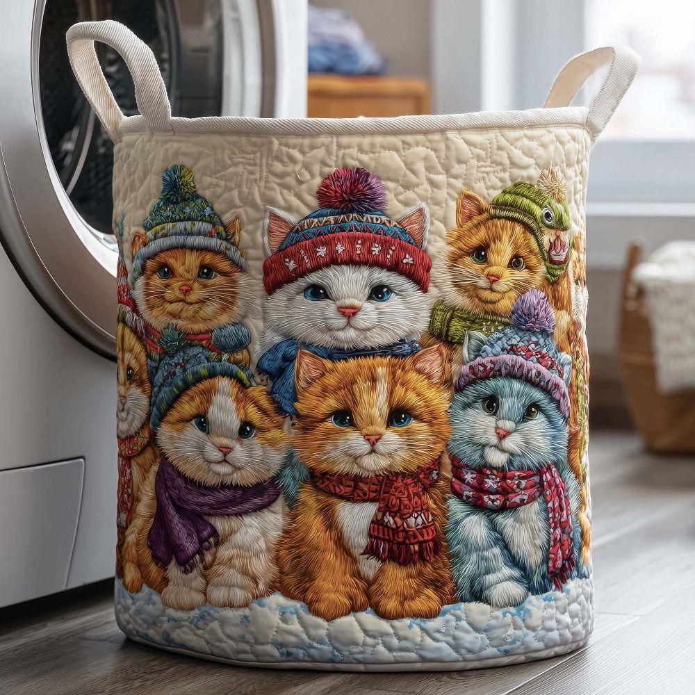Fashion Boho Quilted Laundry Basket Floral Fabric with Handles Clothes Storage Bucket 14×18in Soft Storage Basket For Clothe &
