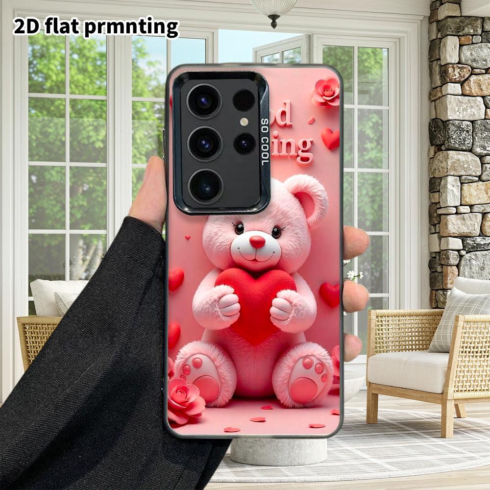 Phone Case: 2D Flat Samsung Galaxy A34 A35 M05 M06 S20 S22 S21 FE Plus 5G Protective Case, Couple Style, Pink Good Morning Bear, Christmas and Hallowe