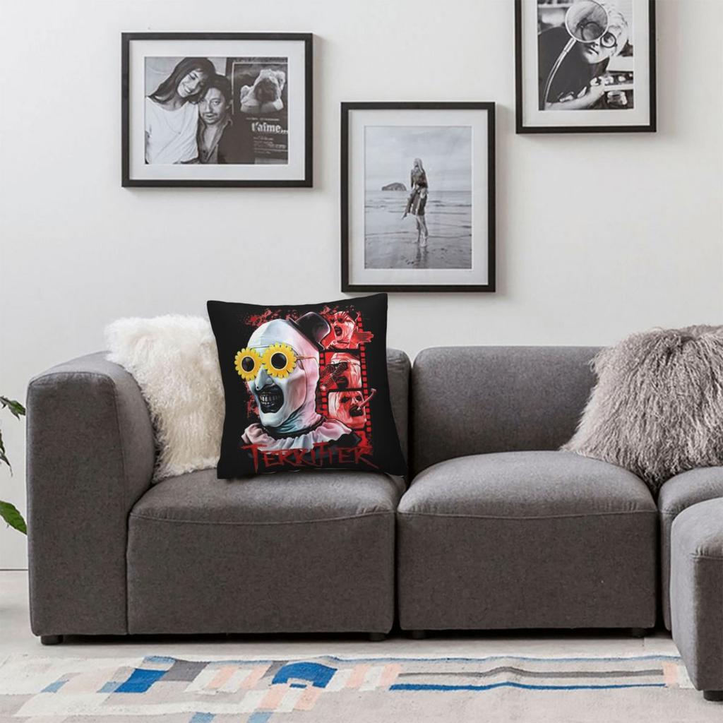 Halloween Horror Terrifier Film Pillowcase Printing Polyester Cushion Cover Decor Throw Pillow Case Cover Home Zippered 40*40cm