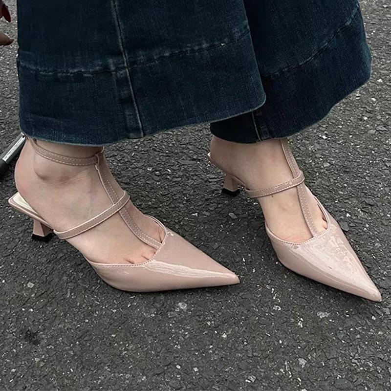Fashion Women Low Heels Sandals Pointed Toe Slippers Summer Sexy Shoes Dress Slingback Slides Flip Flops Pumps Chaussures Ladies