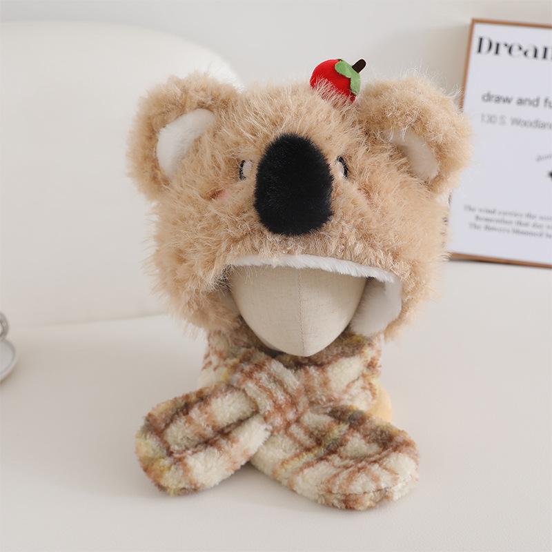 

Winter Children s Ear Protection Hat Cartoon Cute Koala Scarf Hat One Piece Hat Anti Cold Lei Feng Hat Pullover Hat