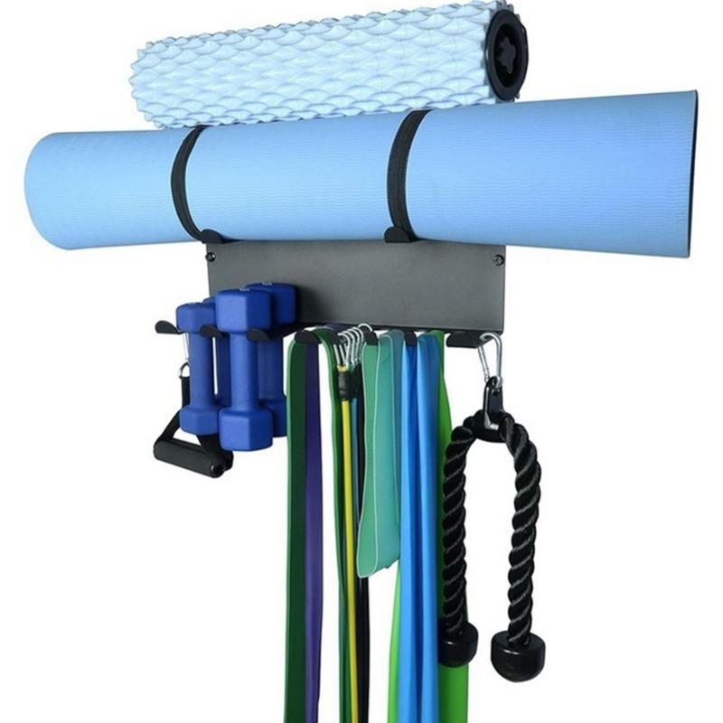 Effective Double Level Fitness Accessories Shelf With 8 Hook 2 Support for Exercise Gear Organization