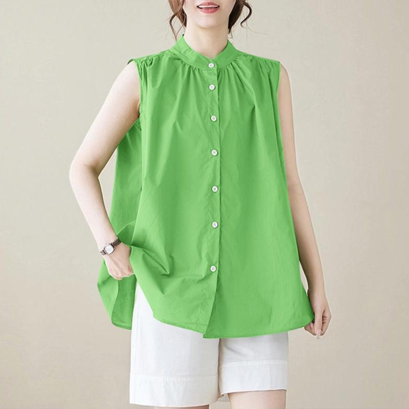 

ZANZEA Women Summer Casual Round Neck Loose Sleeveless Blouse L зелений