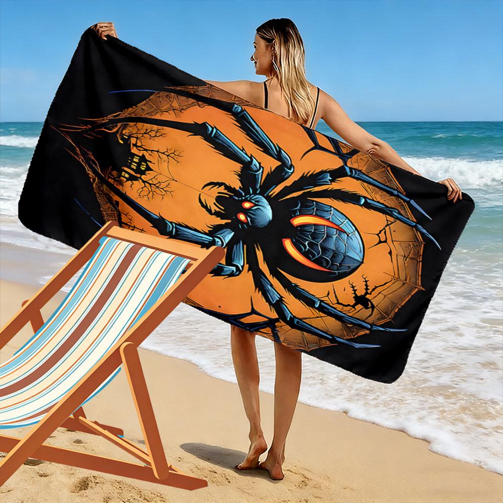 Eerie Spider's Moonlit Lair Print Beach Towel, Quick Drying, Suitable for Travel, Outdoor Sports, Jogging, the Beach and Swimming, Gift