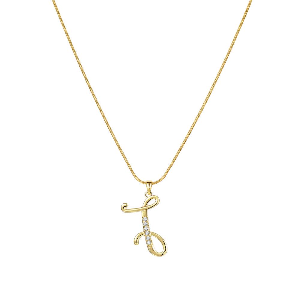 "Elegant 26-Letter Zircon Inlaid Gold Snake Chain Necklace"