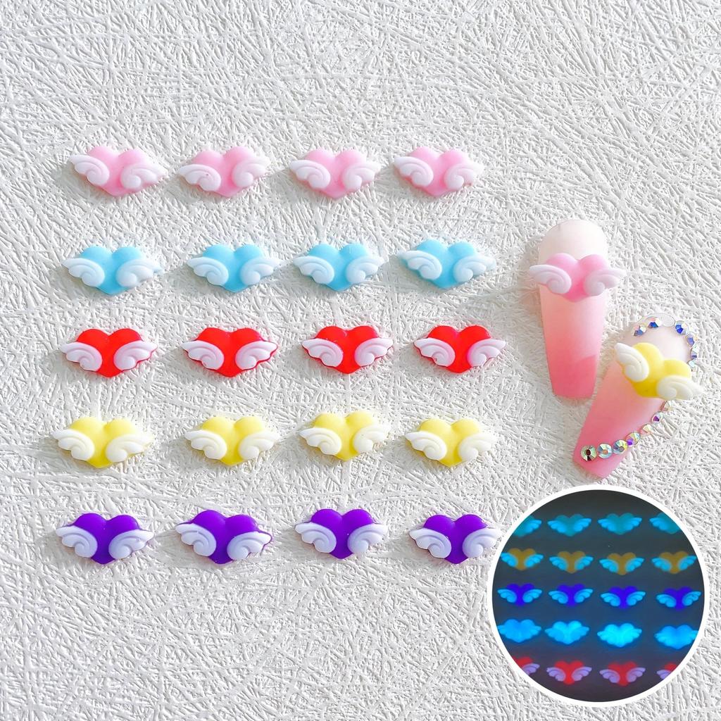 20 Pcs Luminous Angel Wing Nail Art Charm- 3D Resin Decorative Accessories For DIY Nail Design And Decoration