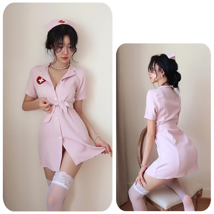 Sexy Krankenschwester Kleid Weiß Rosa Farbe Exotische Cosplay Kostüme Pyjamas Nachtclub Party Halloween Passion Wear Frauen Mädchen