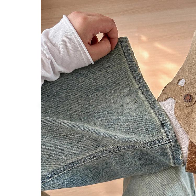 Damen Übergröße Samtgefütterte Weitbeinjeans - Herbst/Winter Lockerer Schnitt, Schlankmachend, Drapierte Straight-Leg Hose