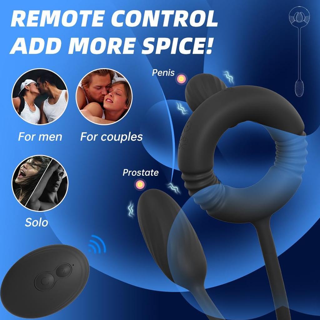 2-in-1 Vibrations-Penisring Analvibrator, Dual-Motoren 10 Vibrationen Fernbedienung Anal-Buttplug für Männer Paare Erwachsenen Sexspielzeug