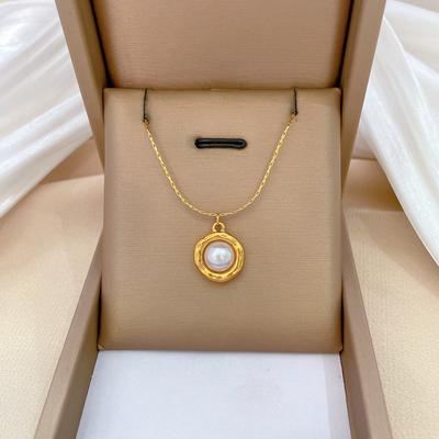 Special-Shaped Ring Pearl Temperament Personality Minimalist Wind Stove Real Gold Female Collarbone Necklace