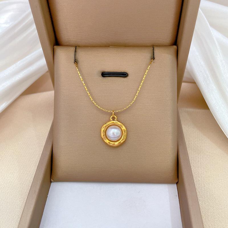 Special-Shaped Ring Pearl Temperament Personality Minimalist Wind Stove Real Gold Female Collarbone Necklace