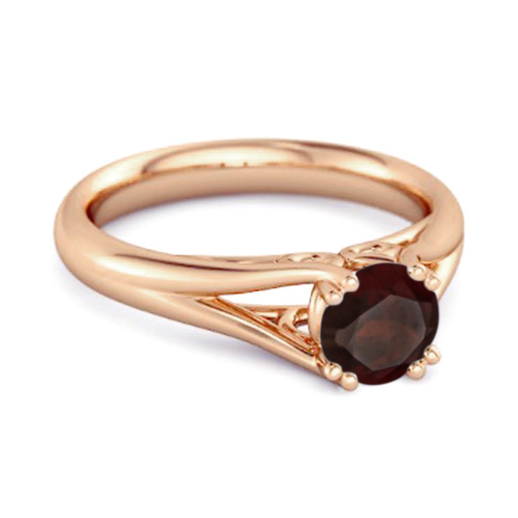 Garnet Elegant Bypass Solitaire Ring - 925 Sterling Silver Rose Gold Vermeil