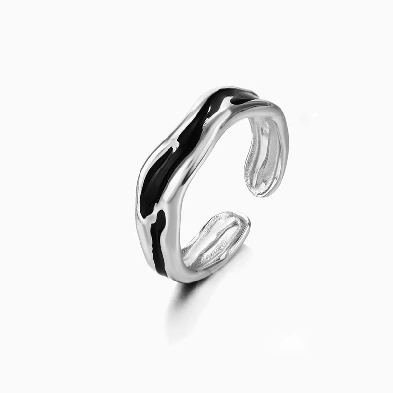 Fashion Stainless Steel Geometric Rings for Women Simple Black Color Dropping Oil Adjustable Rings Wedding Jewelry Gift Bijoux